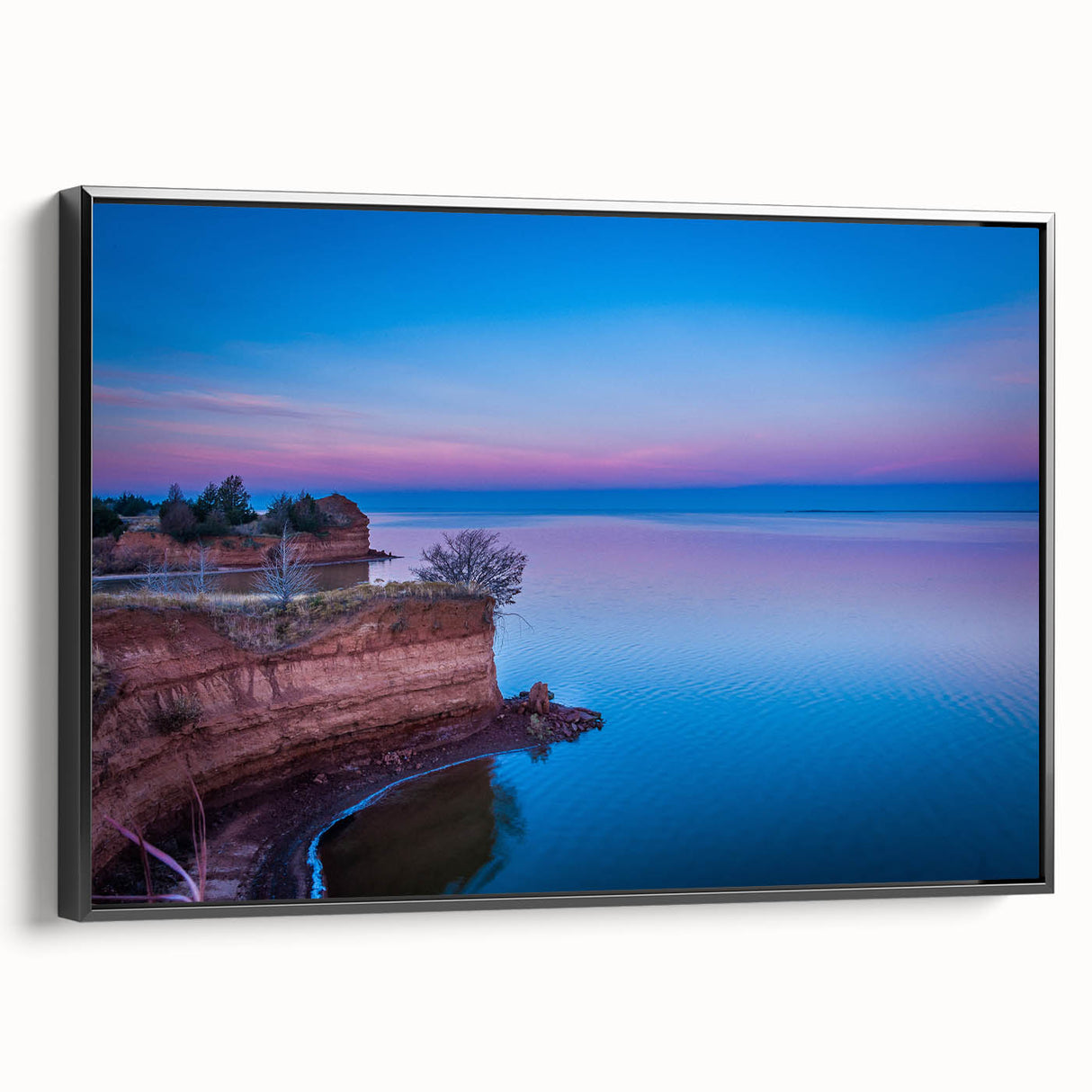Black and white framed canvas of Oklahoma landscape, ideal for bedroom wall art in vintage poster style.