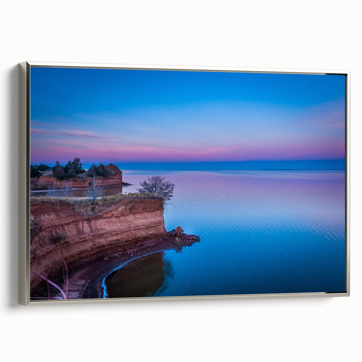 Framed canvas featuring a vintage-style Oklahoma landscape with colorful art elements.