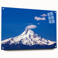 Acrylic print of Mount Hood, Oregon, with vivid blue and green tones, ideal for dining room decor.