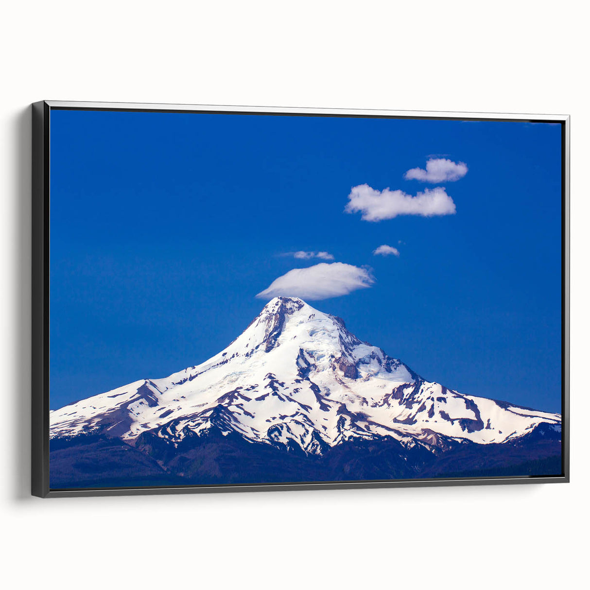 Black and white framed canvas of Mount Hood, Oregon landscape, ideal for bedroom wall decor.