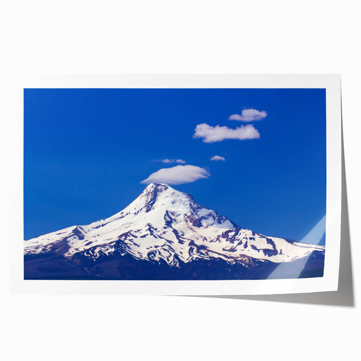 Extra large rolled print of Mount Hood in Oregon, featuring muted natural and green tones, ideal for art wall dining room.