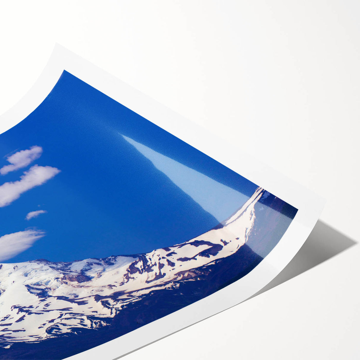 Extra large wall art of Mount Hood, Oregon in muted earth tones on a rolled canvas, suitable for large living room spaces.