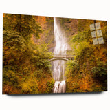 Acrylic print of Multnomah Falls in Oregon, showcasing the waterfall and surrounding greenery.