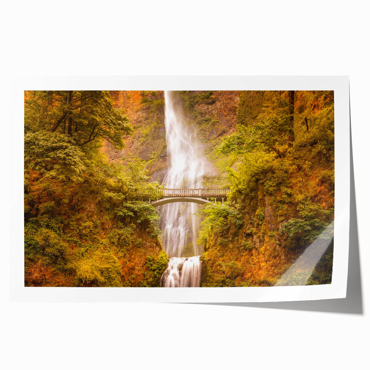 Extra large rolled print of Multnomah Falls in Oregon, showcasing vibrant green and blue tones.