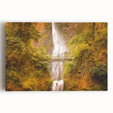 Black and white photo of Multnomah Falls on stretched canvas, ideal for kitchen wall art.