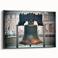 Black and white framed canvas of Philadelphia landscape, featuring vintage poster art style, ideal for bedroom decor.