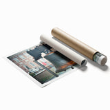 Extra large rolled print of Philadelphia scenery with vibrant floral art, ideal for classy bathroom wall art.