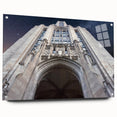 Acrylic print of Pittsburgh skyline in muted gray and blue tones, ideal for dining room decor.