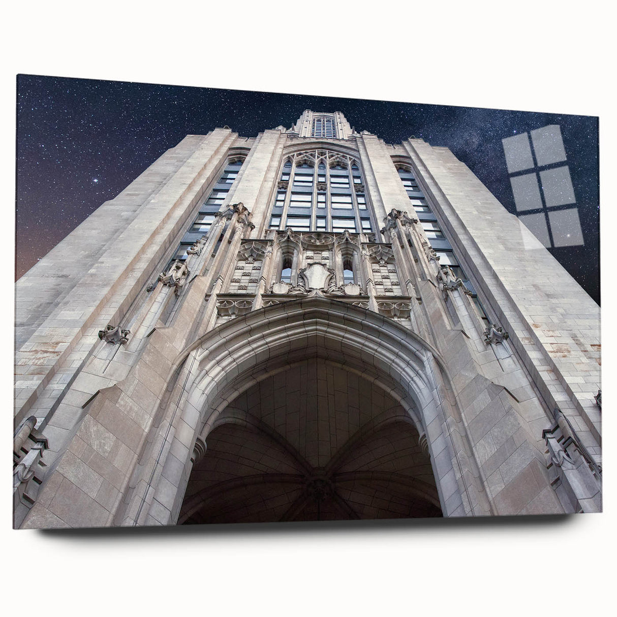 Large abstract wall art of Pittsburgh skyline in muted blue tones on acrylic glass, ideal for bedroom or dining room decor.