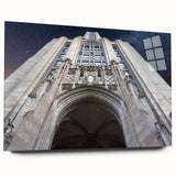 Large abstract wall art of Pittsburgh skyline in muted blue tones on acrylic glass, ideal for bedroom or dining room decor.