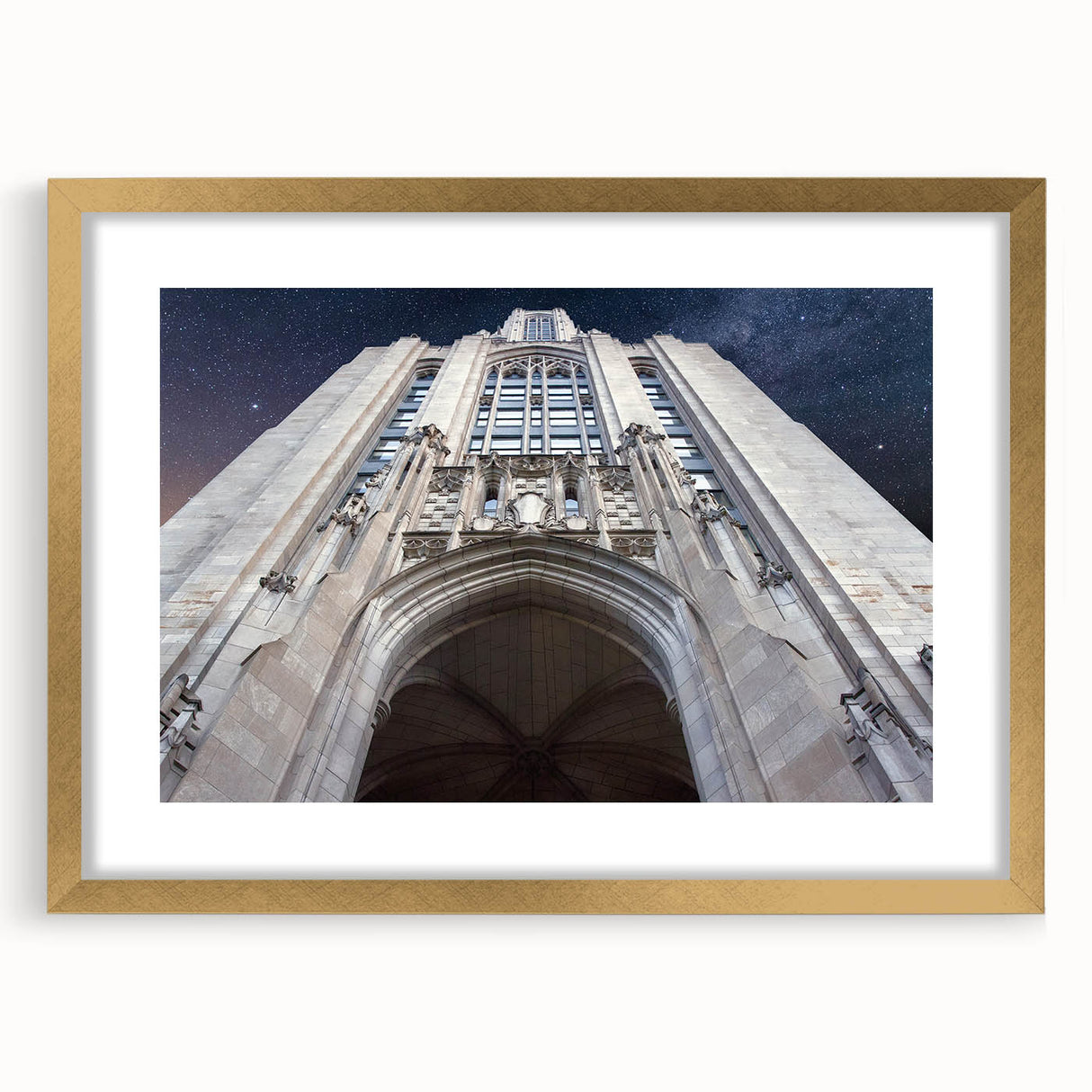 Extra large abstract art print of Pittsburgh skyline in muted gray and blue tones on a framed canvas.