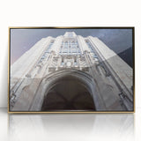 Mid-century modernist art of Pittsburgh skyline in gold and black tones on framed acrylic.