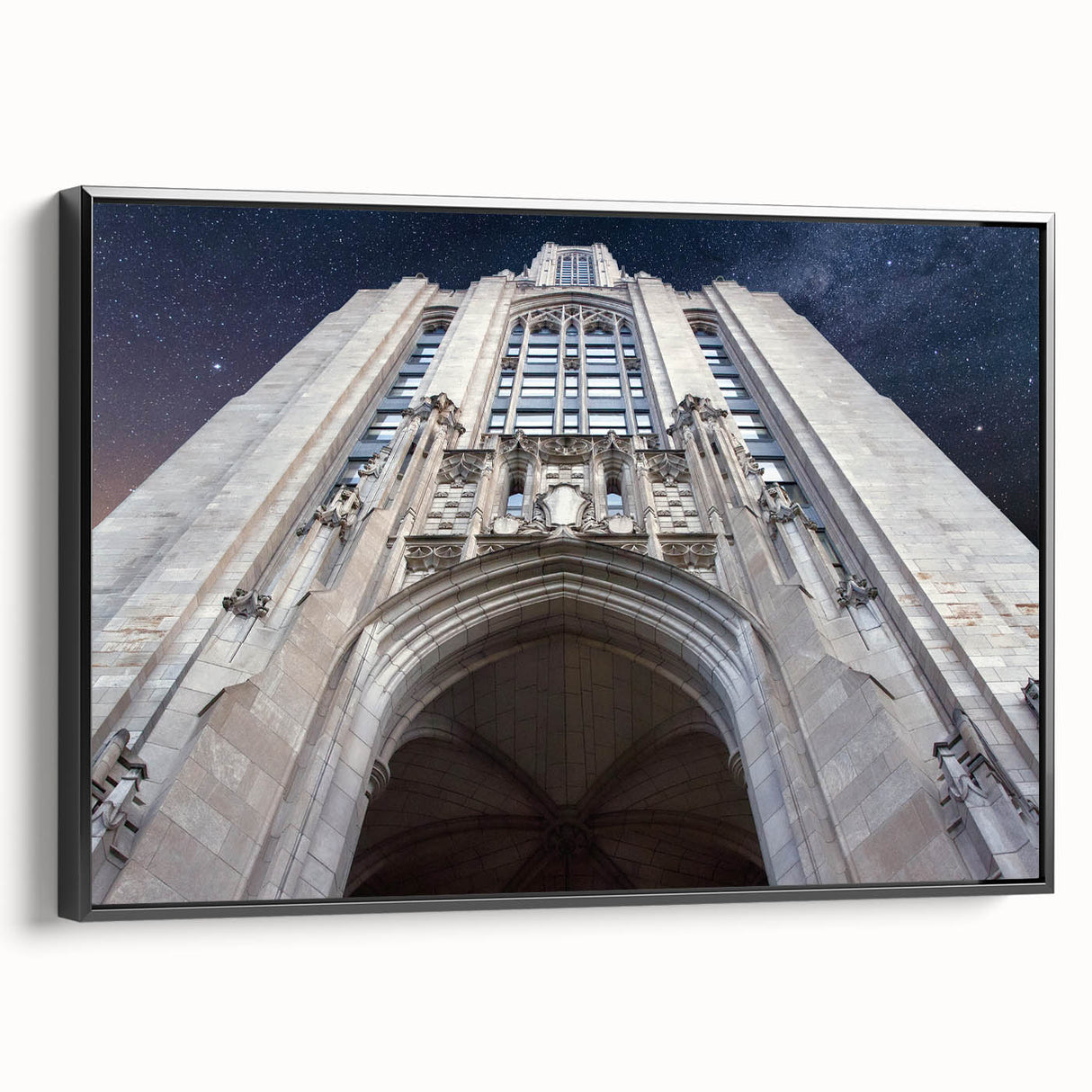Black and white framed canvas of Pittsburgh landscape, ideal for bedroom wall art.