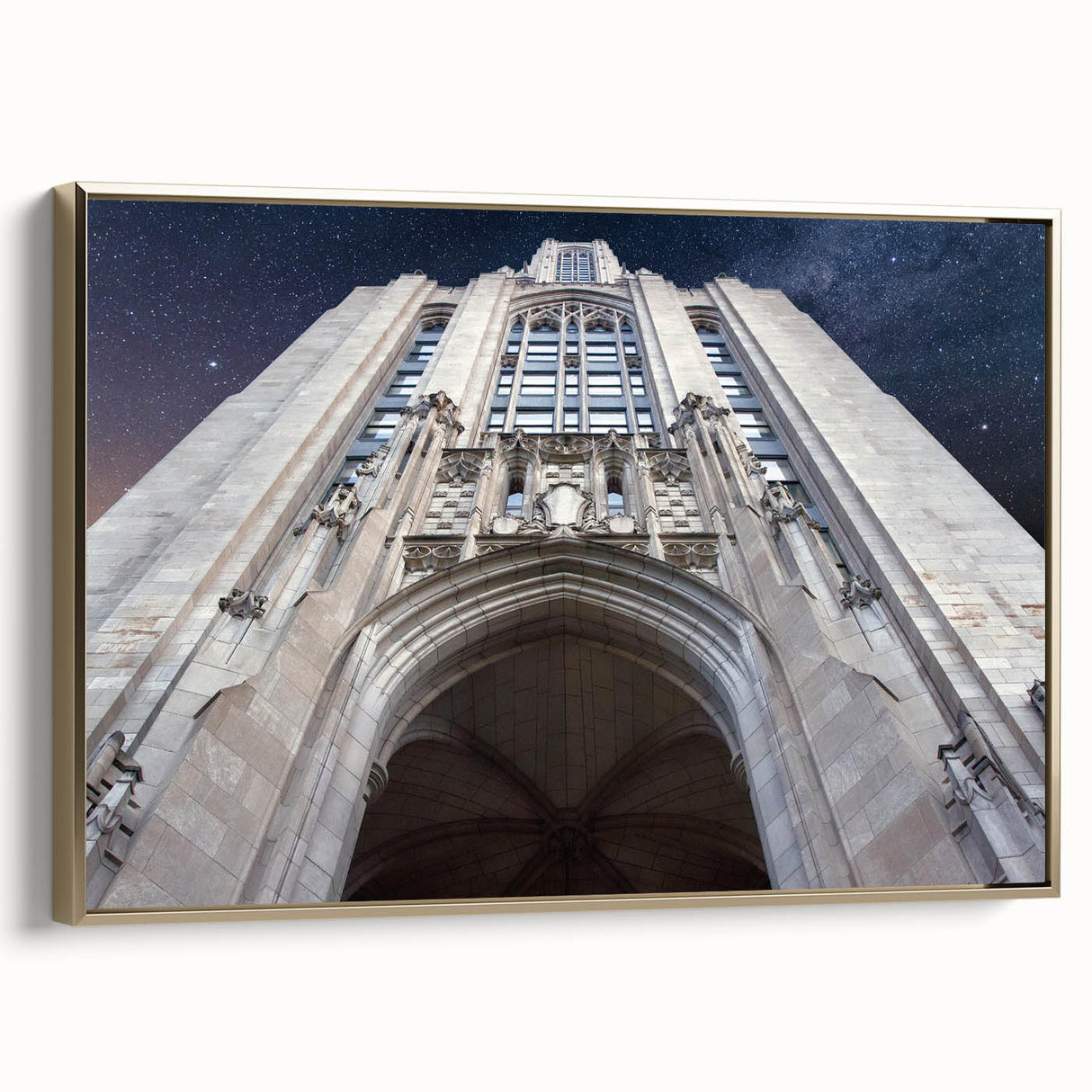 Framed canvas of Pittsburgh skyline in muted gold and black tones, suitable for bedroom wall art.
