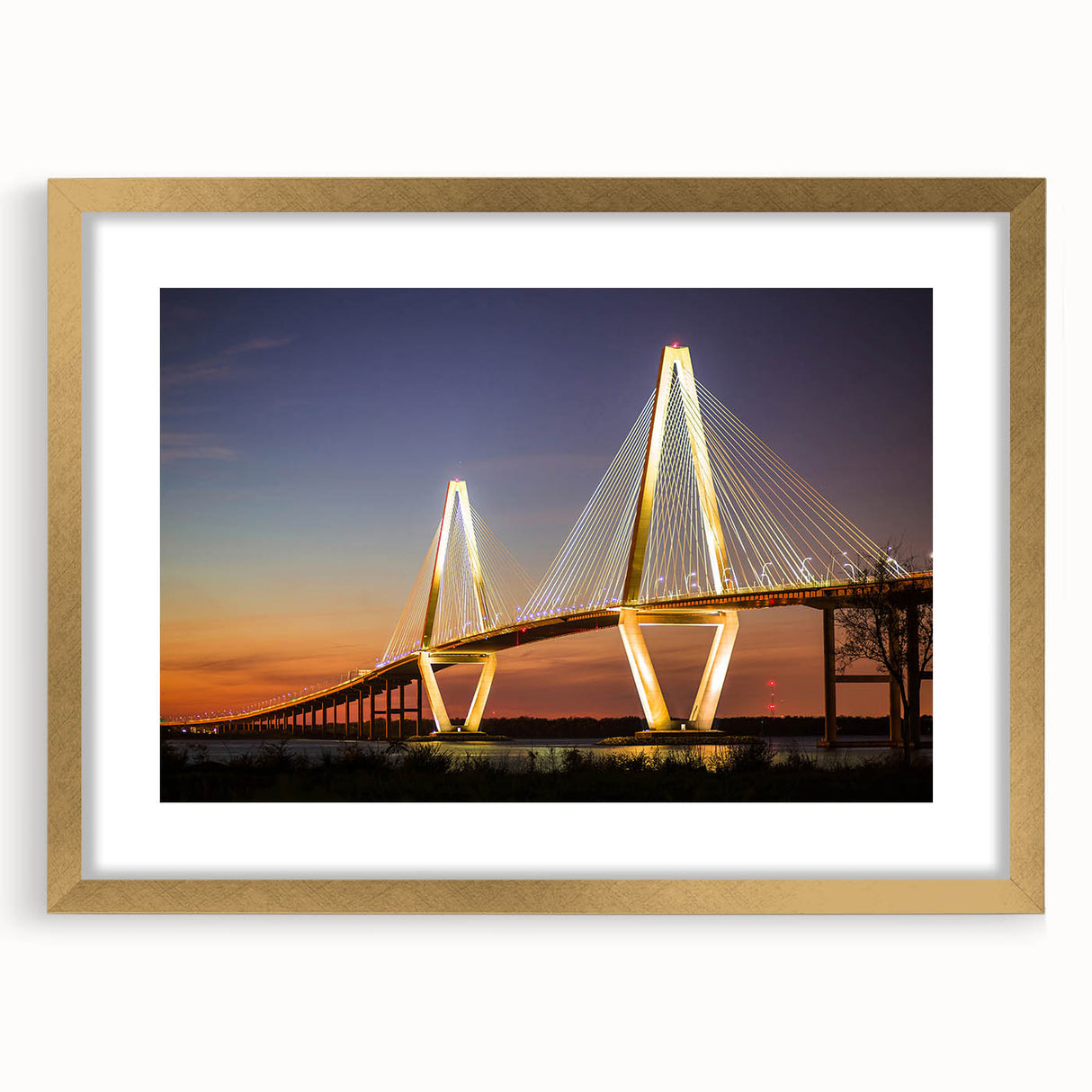Extra large abstract art print of Charleston scenery in textured style, framed in gold, ideal for living room decor.