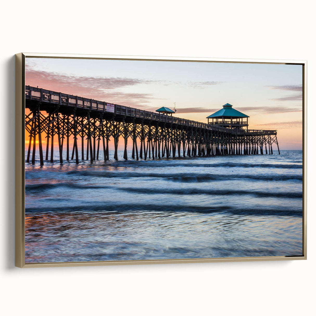 Framed canvas depicting a vintage-style South Carolina landscape in muted gold and black tones, ideal for bedroom wall art.