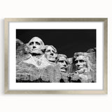 Textured art print of Mt. Rushmore in muted earth tones on a framed canvas, suitable for bedroom art.