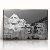 Framed acrylic print of Mt. Rushmore in muted earth tones, ideal for modern art wall decor.