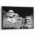Black and white framed canvas of Mt. Rushmore, ideal for bedroom wall art in a vintage poster style.