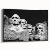 Black and white framed canvas of Mt. Rushmore, ideal for bedroom wall art in a vintage poster style.