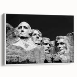 Vintage poster art of Mt. Rushmore in muted earth tones on a large framed canvas, ideal for living room decor.