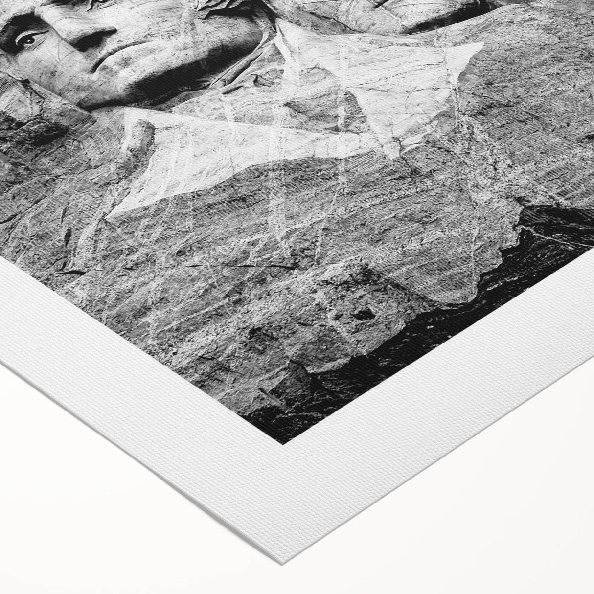 Art deco poster of Mt. Rushmore in muted earth tones on rolled canvas, suitable for dining room decor.