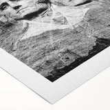 Art deco poster of Mt. Rushmore in muted earth tones on rolled canvas, suitable for dining room decor.