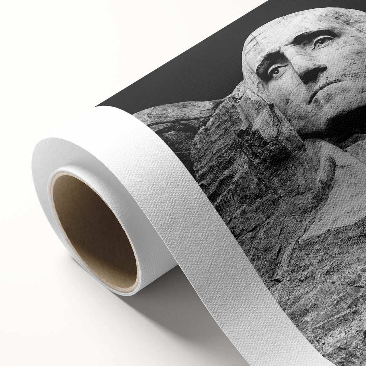 Art deco poster of Mt. Rushmore in muted earth tones on rolled canvas, ideal for nursery wall art.