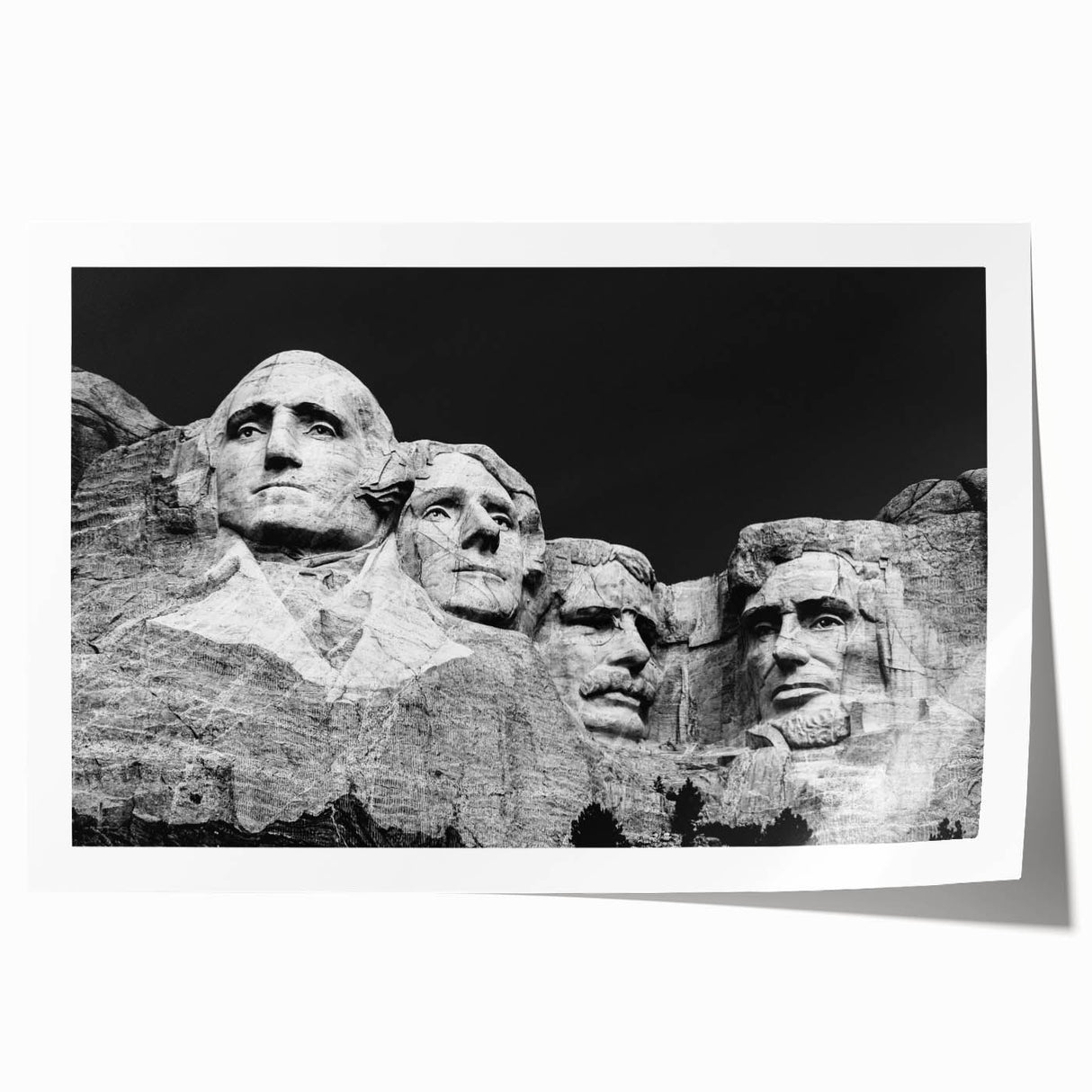 Rolled print of Mt. Rushmore in natural hues, ideal for art wall dining room placement.