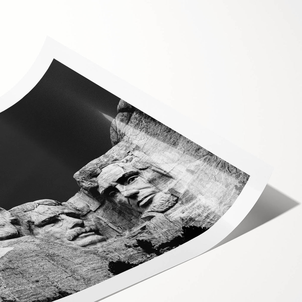 Extra large wall art featuring a line art depiction of Mt. Rushmore in monochrome tones, ideal for large living room decor.