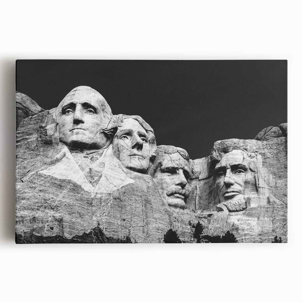 Black and white stretched canvas of Mt. Rushmore, ideal for kitchen wall art.