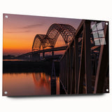 Acrylic print of Memphis skyline in muted blue and gray tones, ideal for dining room decor.