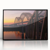 Large abstract wall art depicting Memphis scenery in mid-century modernist style, framed in black acrylic.