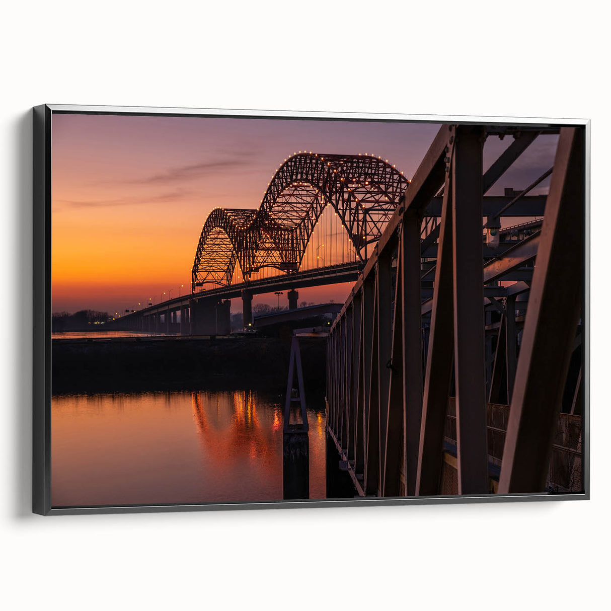 Black and white framed canvas of the Memphis skyline, ideal for bedroom wall decor, featuring vintage poster art style.