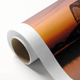Art deco poster of Memphis skyline in muted blues and grays on rolled canvas.