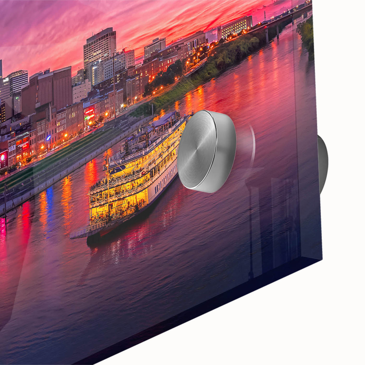 Large abstract wall art of Nashville skyline in mid-century modernist style on acrylic glass.
