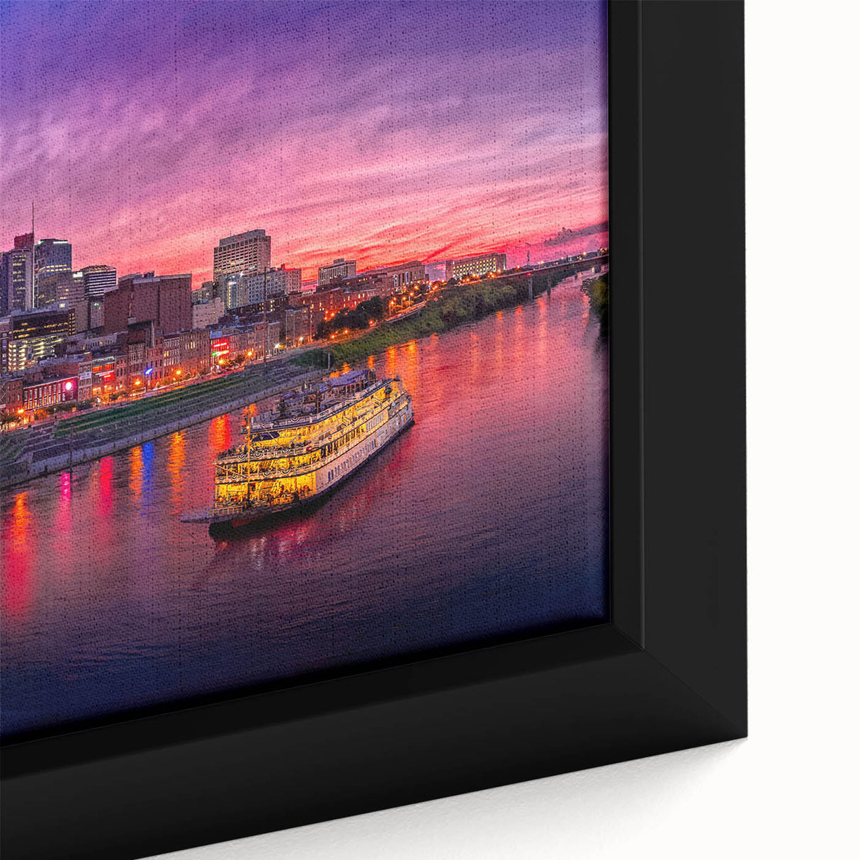 Framed canvas of Nashville skyline in textured black with colorful accents, ideal for large living room walls.
