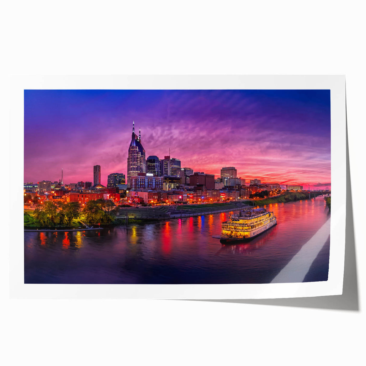 Rolled print of Nashville skyline in muted gray tones, ideal for art wall dining room.