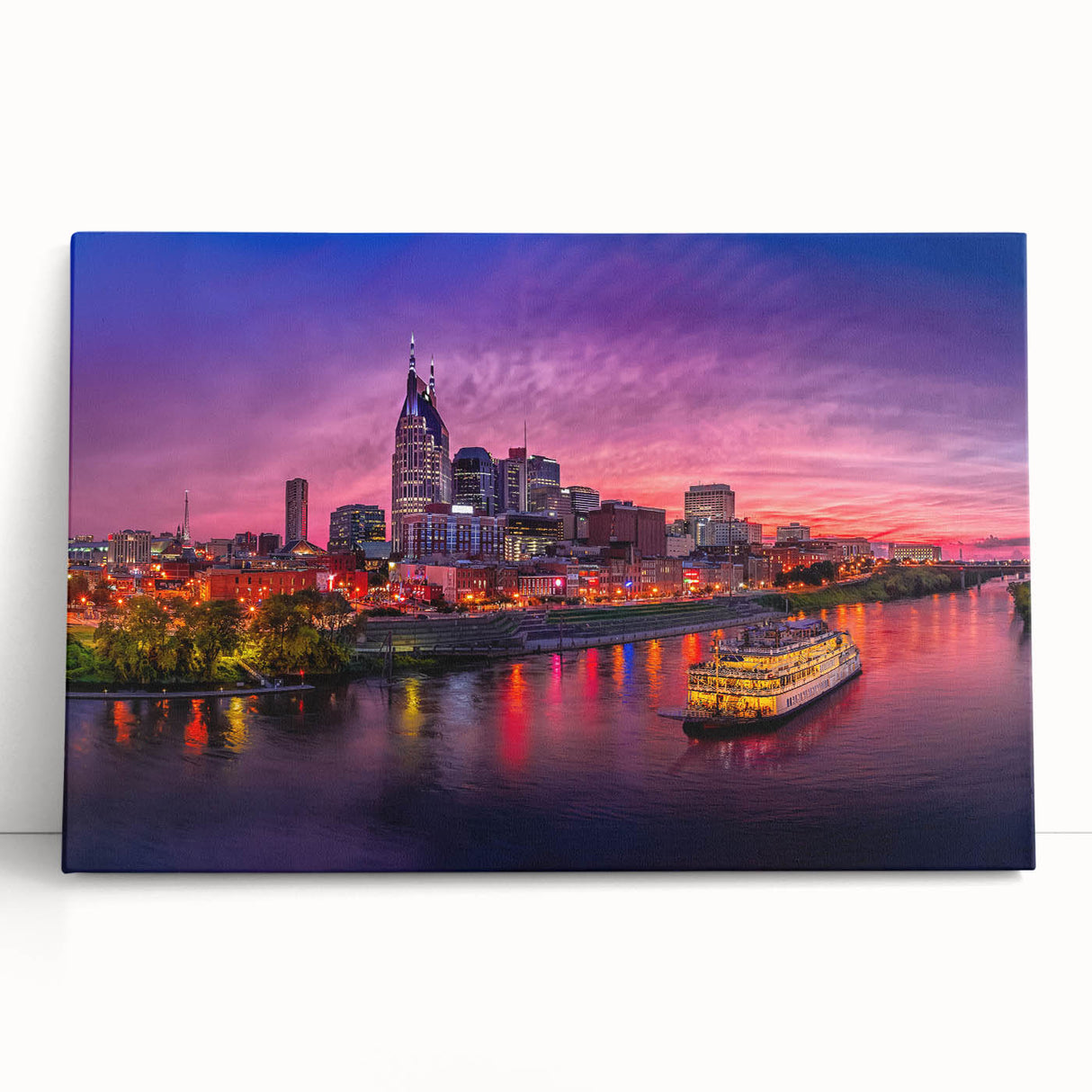 Black and white stretched canvas of Nashville skyline, ideal for kitchen wall art or bedroom ambiance.