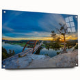 Large abstract wall art of Austin, Texas skyline in muted blue and gray tones on acrylic glass.