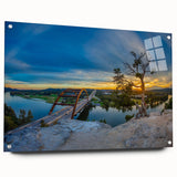 Large abstract wall art of Austin, Texas skyline in muted blue and gray tones on acrylic glass.