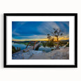 Extra large abstract art print of Austin skyline in colorful, textured hues on a black framed canvas.
