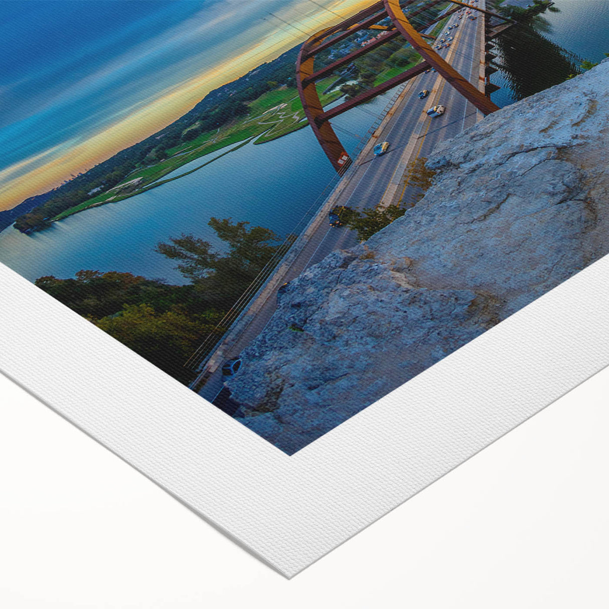 Art deco poster of Austin, Texas skyline in muted earth tones on rolled canvas, suitable for dining room wall art.