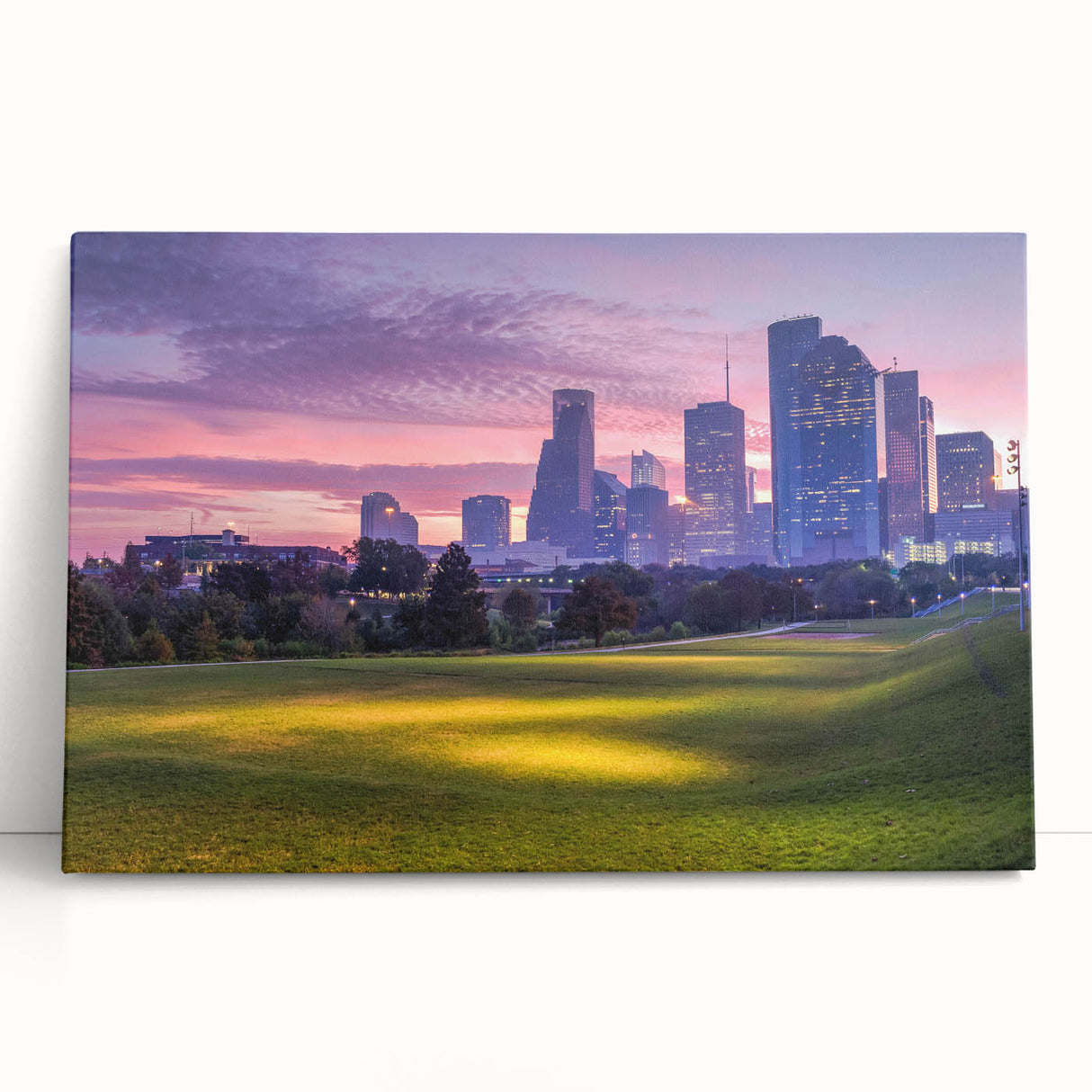 Black and white stretched canvas of Houston skyline, ideal for kitchen wall art or bedroom ambiance.