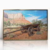 Acrylic print of Capitol Reef, Utah in earth tones, framed in gold, suited for modern nursery decor.