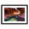 Extra large abstract art print of Zion National Park in colorful textured style, framed in black.