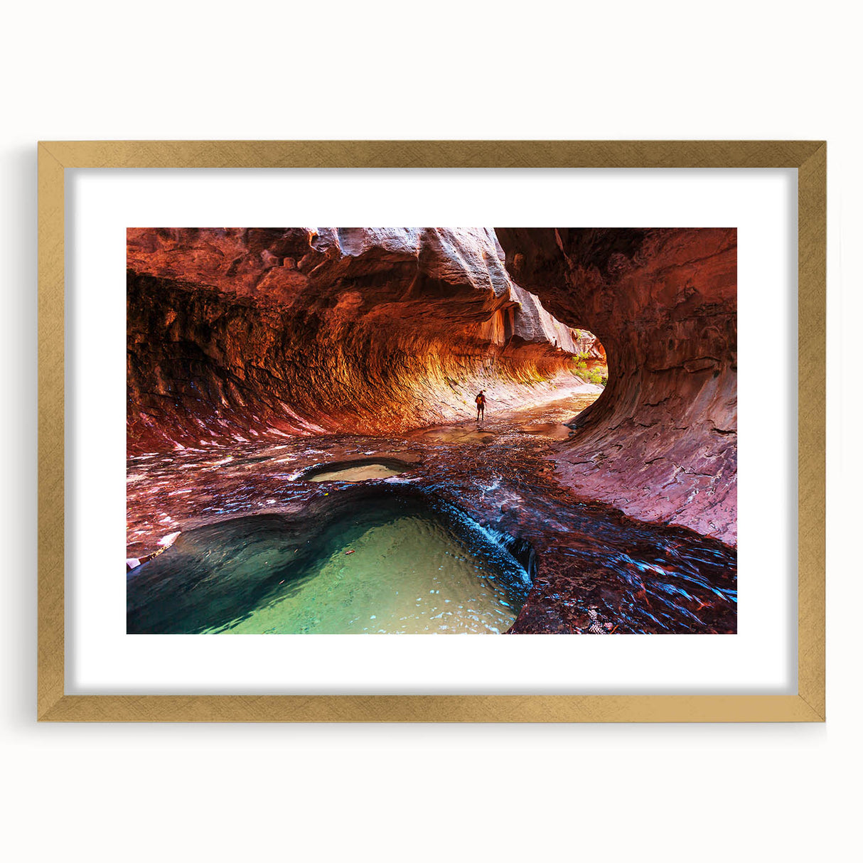 Extra large abstract art print of Zion, Utah, featuring textured earth tones on a framed canvas, ideal for living room decor.