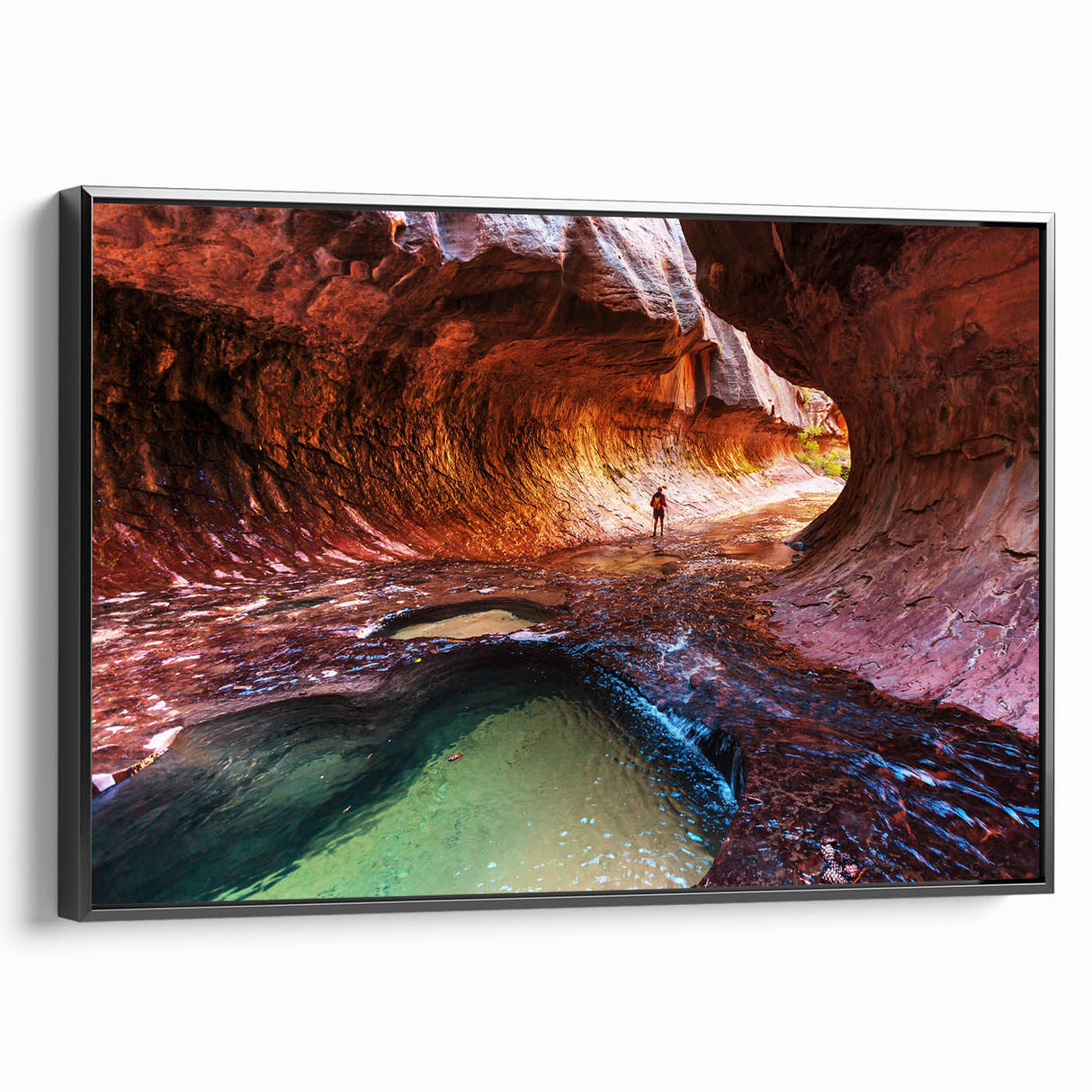 Black and white framed canvas of Zion National Park landscape, ideal for bedroom wall decor.