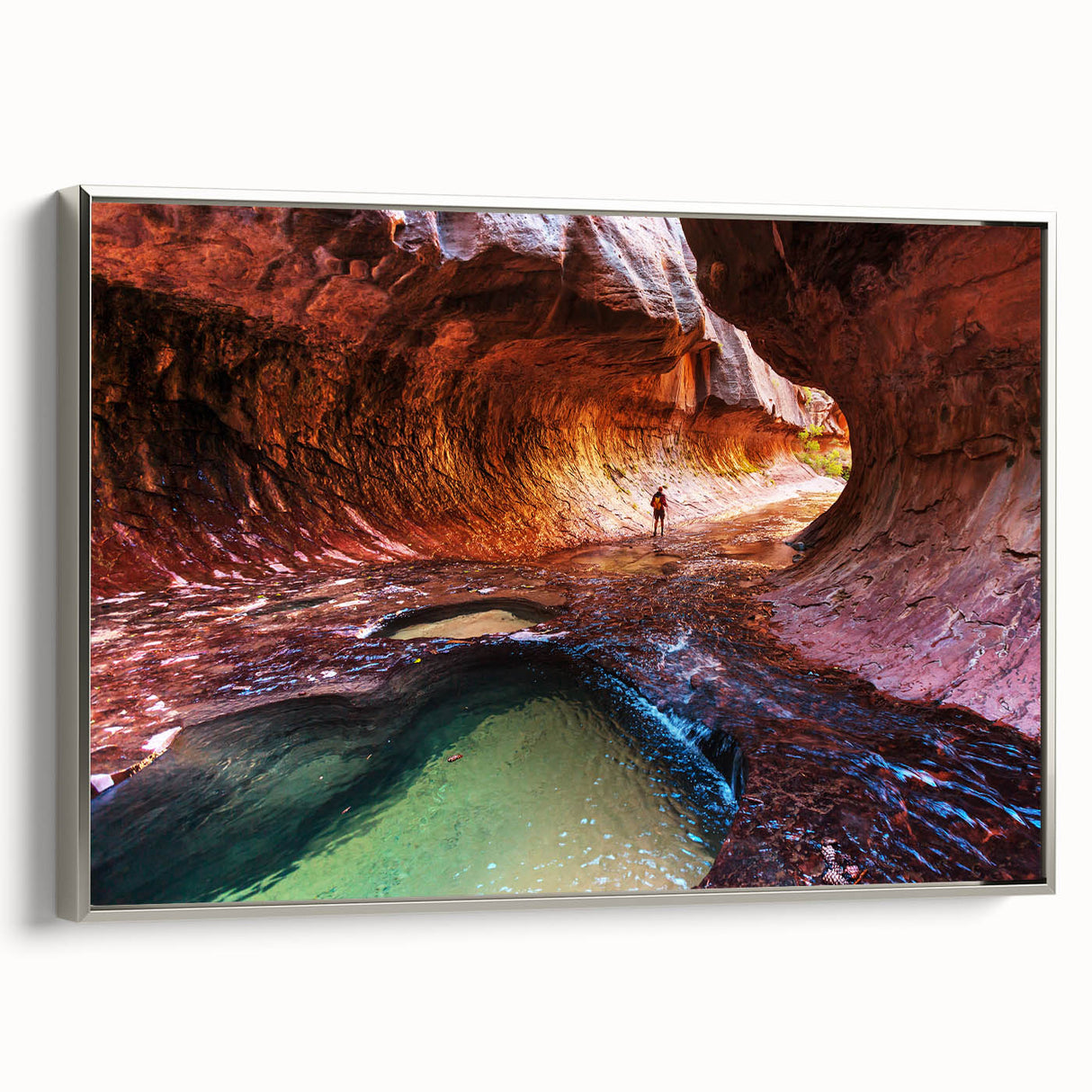 Framed canvas of a colorful Zion National Park landscape, ideal for adding a vintage touch to a modern bedroom.