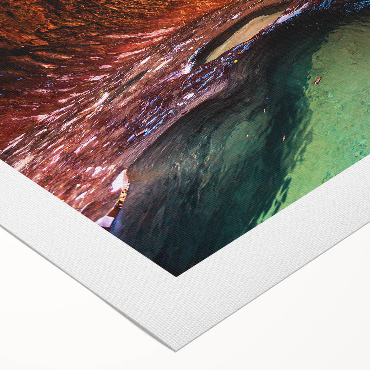 Art deco poster of Zion National Park in muted earth tones on rolled canvas, suitable for dining room decor.